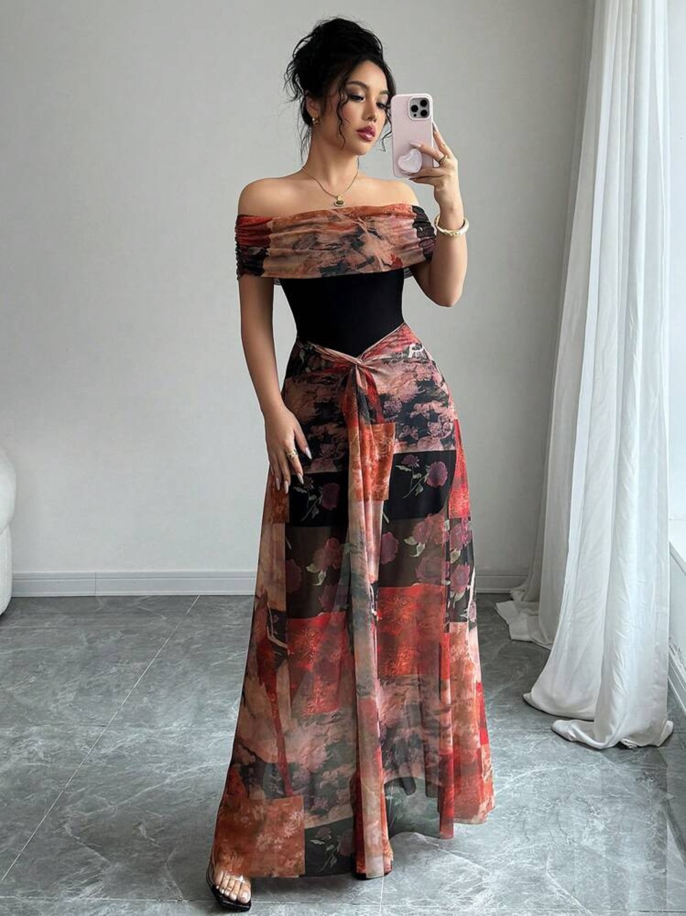 SHEIN Black and Red Floral Curve 3XL Dress